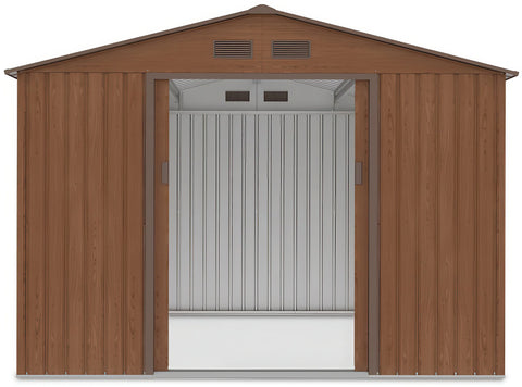 Hardmaister Metall Gerätehaus Hudson 277x255 cm Walnuss Satteldach Schuppen