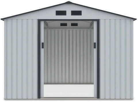 Hardmaister Gerätehaus Hudson 277x255 cm Hellgrau - Metall-Gartenschuppen mit Satteldach