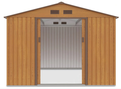 Hardmaister Metallgerätehaus Hudson 277x319 cm Eiche-Braun - Satteldach Schuppen mit Schiebetür