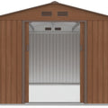 Hardmaister Metall-Gerätehaus Hudson 277x319 cm Walnuss Gartenschuppen mit Satteldach