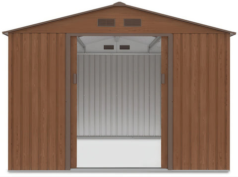 Hardmaister Metall-Gerätehaus Hudson 277x319 cm Walnuss Gartenschuppen mit Satteldach