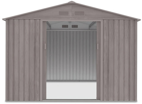 Hardmaister Metall Gerätehaus Hudson 277 x 319 cm Grau-Eiche - Satteldach Gartenhaus