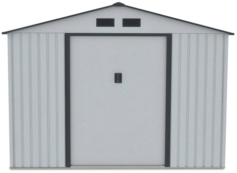 Hardmaister Gerätehaus Hudson 277x191 cm Hellgrau - Wartungsfreies Metall-Gartenhaus mit Satteldach