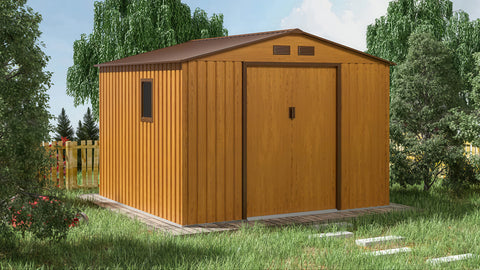 Hardmaister Metall-Gerätehaus Hudson 277x255 cm Eiche-Braun - 6.5 m² Gartenhaus mit Satteldach
