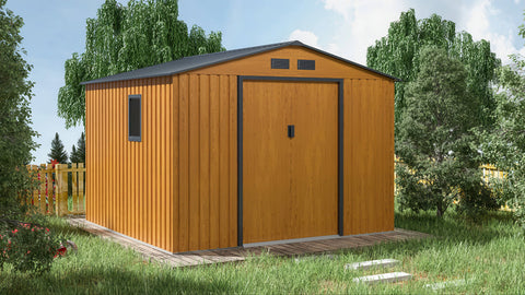 Hardmaister Metall Gerätehaus Hudson 277x255 cm Oak Grey Satteldach Schuppen