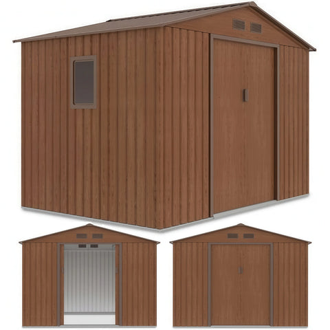 Hardmaister Metall-Gerätehaus Hudson 277x191 cm Walnuss Satteldach Gartenschuppen