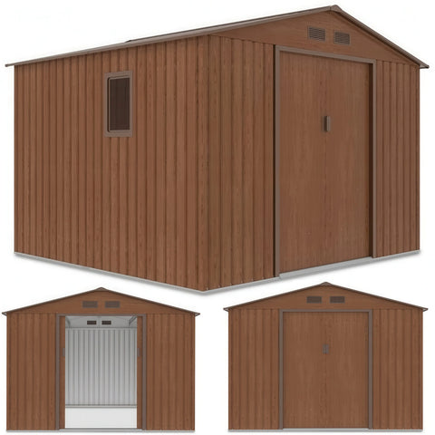 Hardmaister Metall Gerätehaus Hudson 277x255 cm Walnuss Satteldach Schuppen