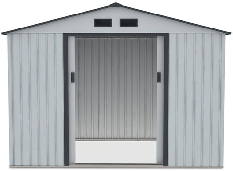 Hardmaister Gerätehaus Hudson 277x191 cm Hellgrau - Wartungsfreies Metall-Gartenhaus mit Satteldach