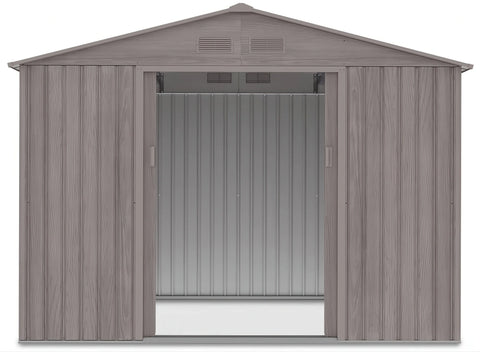 Hardmaister Metall Gerätehaus Hudson 277x191 cm Grau-Eiche Satteldach Gartenschuppen