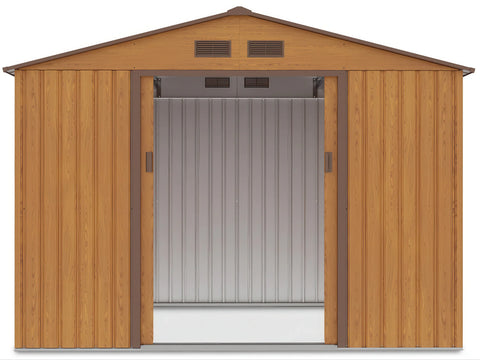 Hardmaister Metall Gerätehaus HUDSON 277x191 cm Eiche-Braun Gartenhaus mit Satteldach