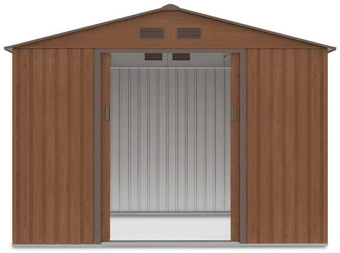 Hardmaister Metall-Gerätehaus Hudson 277x191 cm Walnuss Satteldach Gartenschuppen