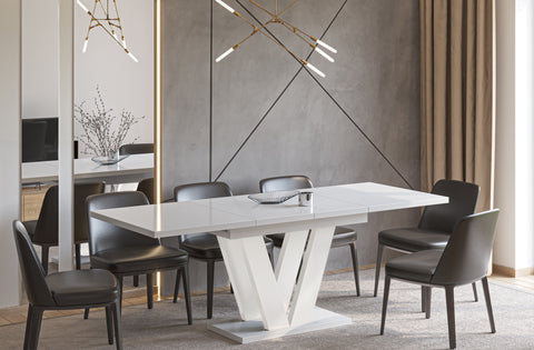 Ausziehbarer Esstisch "Lara White" 130-210cm (Weiß Hochglanz) von Endo-Möbel bei coso-home