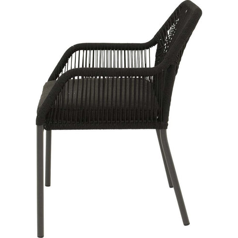 Lesli Living Garten-Essgruppe Arrezo Eckig - 130x70 cm Tisch & 4 Rope-Stühle Schwarz