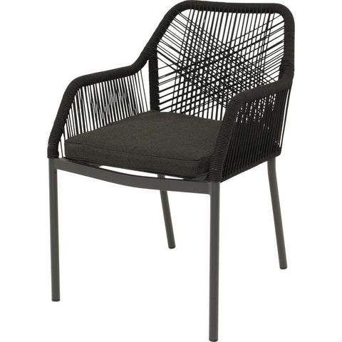 Lesli Living Garten-Essgruppe Arrezo Eckig - 130x70 cm Tisch & 4 Rope-Stühle Schwarz