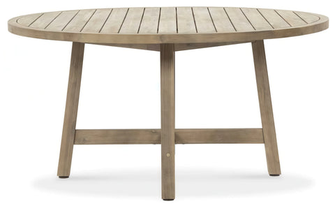 FURRORE Marigold 6+1 Round Garten-Essgruppe – Massives Akazienholz-Set mit Rundtisch Ø150cm & 6 handgeflochtenen Stühlen Beige