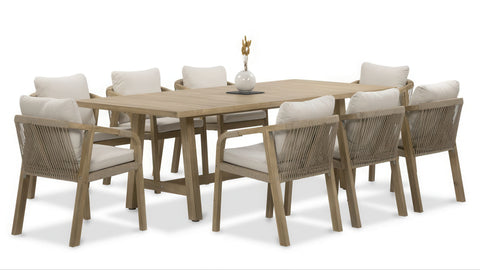 Furrore Marigold 8+1 Garten-Essgruppe aus Akazienholz Beige Handgeflochten 230x100cm