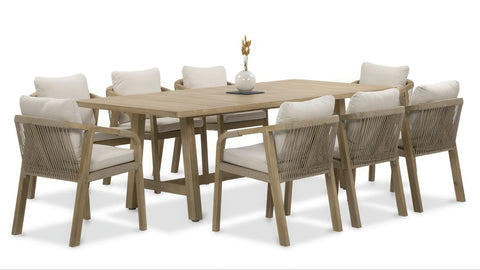 Furrore Marigold 8+1 Garten-Essgruppe aus Akazienholz Beige Handgeflochten 230x100cm