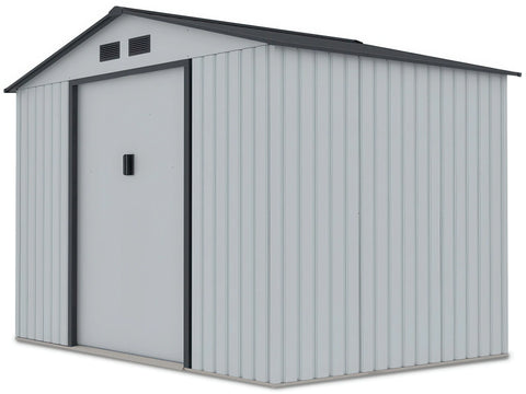 Hardmaister Gerätehaus Hudson 277x191 cm Hellgrau - Wartungsfreies Metall-Gartenhaus mit Satteldach