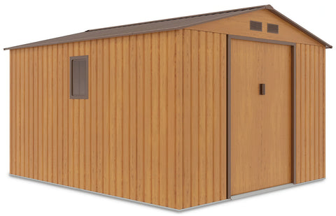 Hardmaister Metallgerätehaus Hudson 277x319 cm Eiche-Braun - Satteldach Schuppen mit Schiebetür
