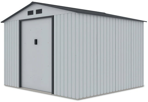 Hardmaister Gerätehaus Hudson 277x255 cm Hellgrau - Metall-Gartenschuppen mit Satteldach