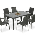 Focusgarden Technorattan Gartenmöbel-Set Fiesta/Venecja 6+1 Grau – Essgruppe mit Glastisch