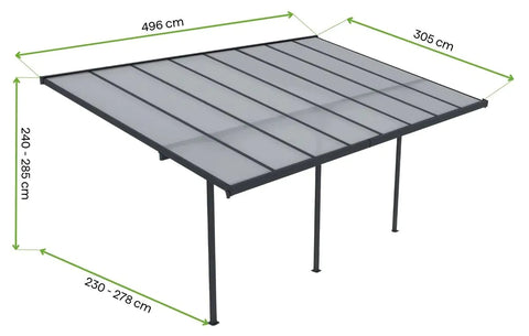 Hardmaister Carport Atlanta 3x5m Kaltgrau Terrassenüberdachung aus Aluminium & Polycarbonat