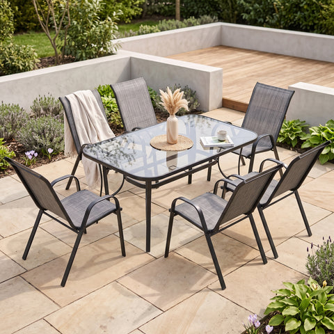 Gartenmöbel-Set BOLOGNA 150/6 - Esstisch mit 6 Stühlen, Anthrazit / Mixed Grey