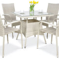 Focusgarden Gartenmöbel-Set FIESTA/LUGO 4+1 Weiß – Wetterfeste Polyrattan Sitzgruppe mit 80x80cm Glastisch